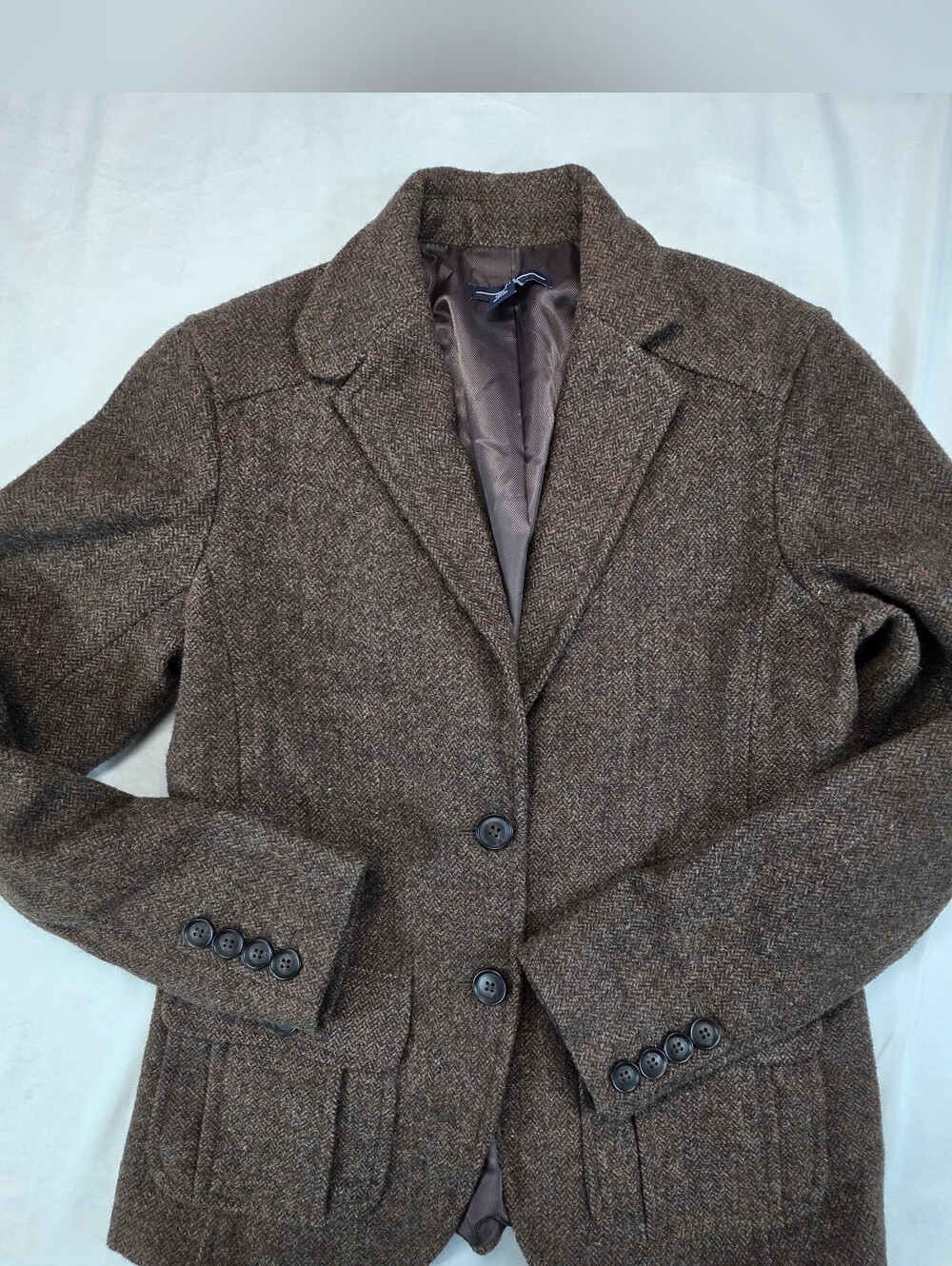 GAP 100% Wool Brown Herringbone Tweed Blazer Size 10 Academia Equestrian